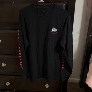 Vans Black Long Sleeve with Red Checkered Sleeves